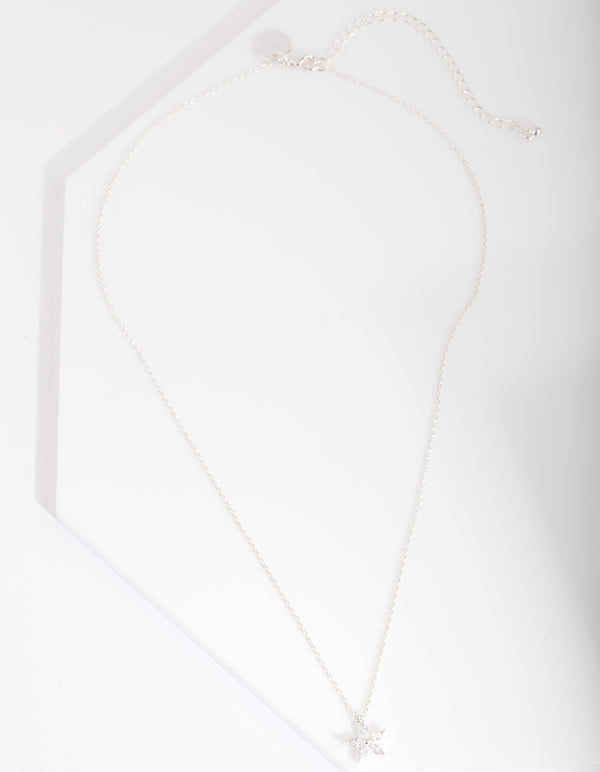Silver Cubic Zirconia Flower Necklace
