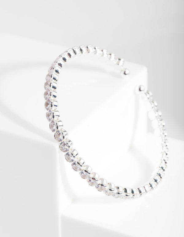Silver Cubic Zirconia Stone Cuff Bracelet