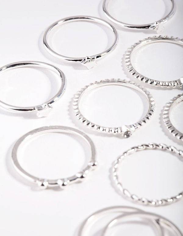 Silver Blue Gem Layered Ring Pack