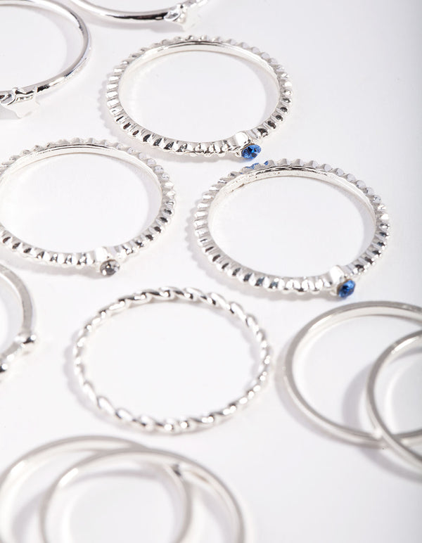 Silver Blue Gem Layered Ring Pack