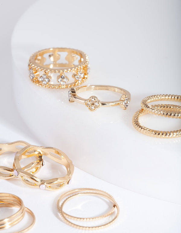 Gold Diamante Band Ring Stack