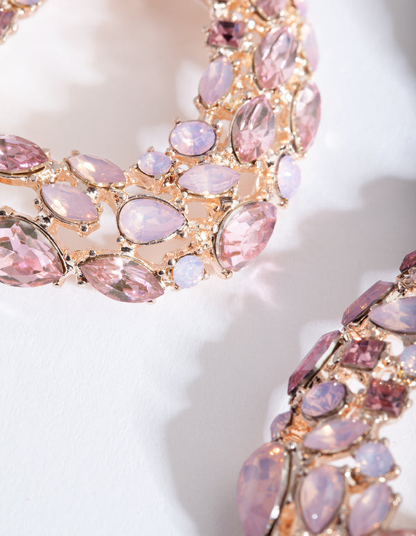 Rose Gold Pink Gem Teardrop Earrings