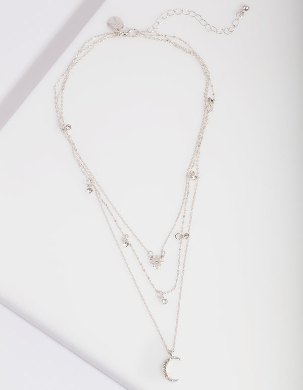 Silver Celestial Diamante Layered Necklace