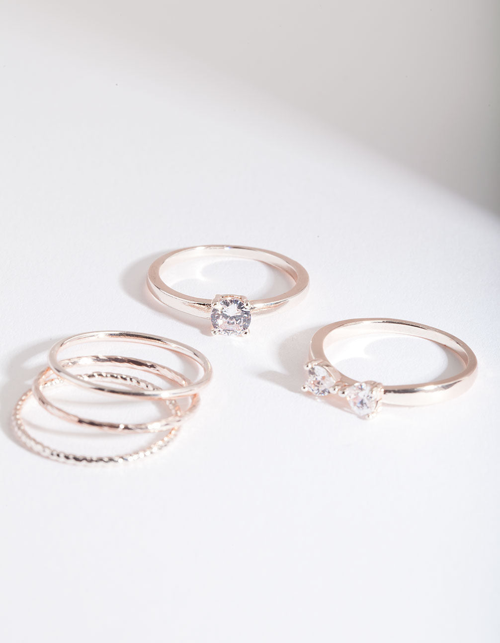 Rose Gold Cubic Zirconia 5 Band Ring Stack
