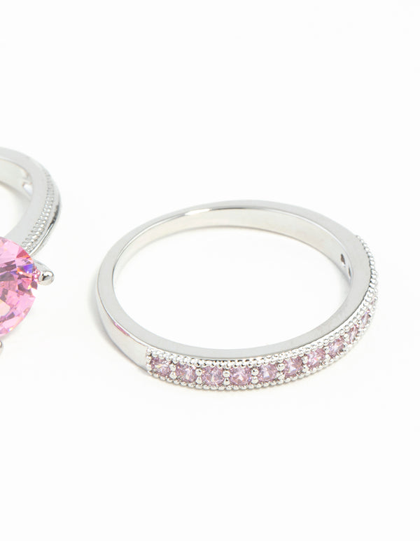 Pink Cubic Zirconia 3 Ring Stack Pack