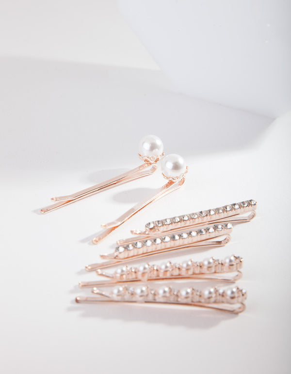 Rose Gold Pearl & Crystal Hair Pin 6-Pack