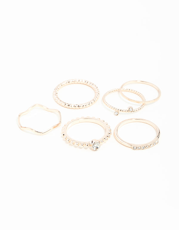 Rose Gold Diamante Band 6-Pack