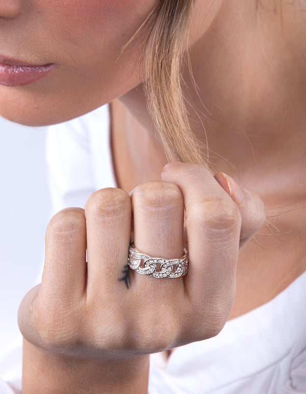 Silver Diamante Chain Ring