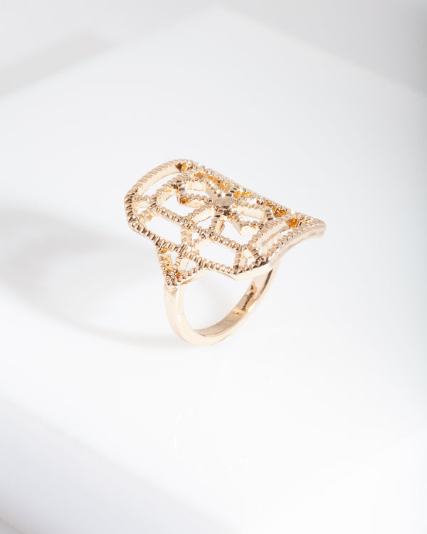 Gold Dotted Shield Ring