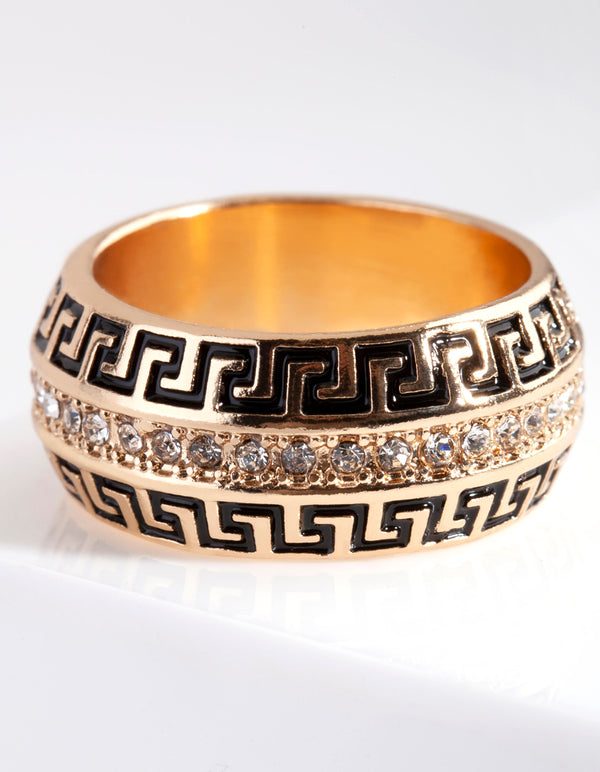 Gold Pattern Diamante Ring