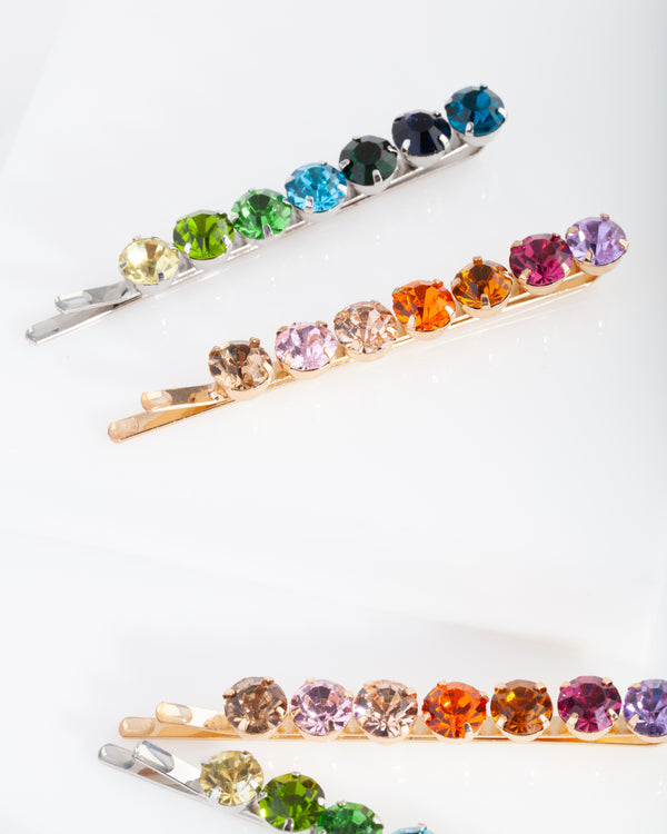 Mixed Round Multi Crystal Hair Pin 4-Pack
