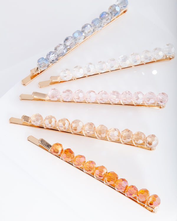 Gold Blush Bead Hair Pins 5-Pack