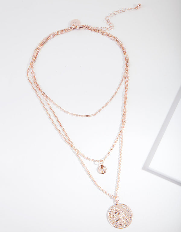 Rose Gold Disc Multi-Layer Necklace