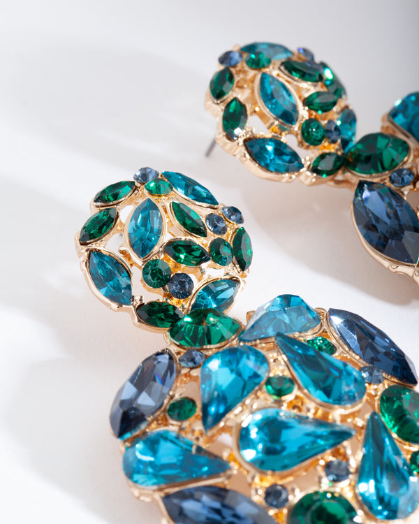 Green Gem Cluster Earrings