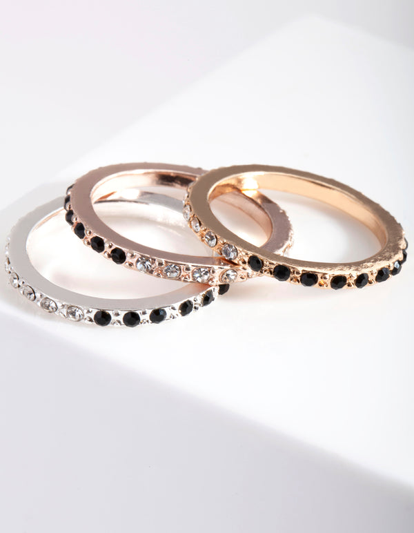 Mixed Metal Half & Half Diamante Stack Ring