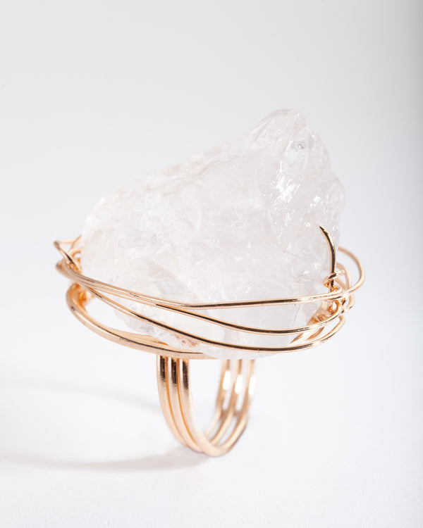 Gold Extra Large Crystal Wire Wrap Ring