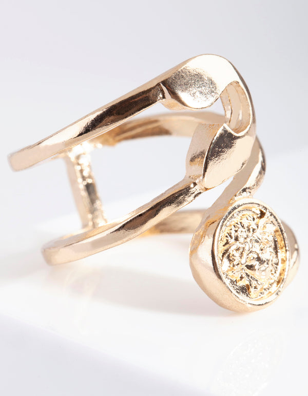 Gold Medusa Safety Pin Ring