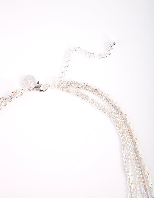 Cubic Zirconia Silver Multi Chain Necklace