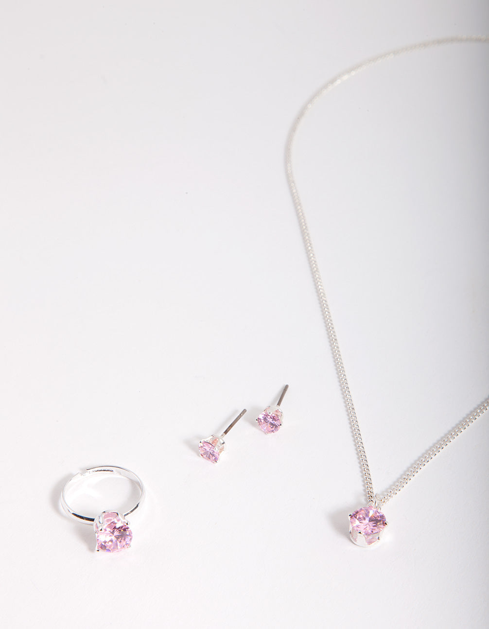 Kids Pink Cubic Zirconia Silver Jewellery Set