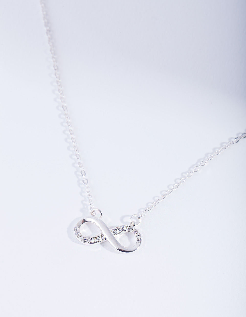 Silver Diamond Simulant Crystal Infinity Necklace