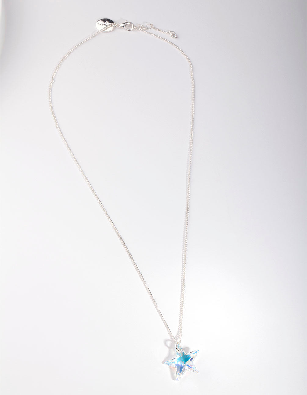 Silver Diamond Simulant Star Crystal Drop Necklace
