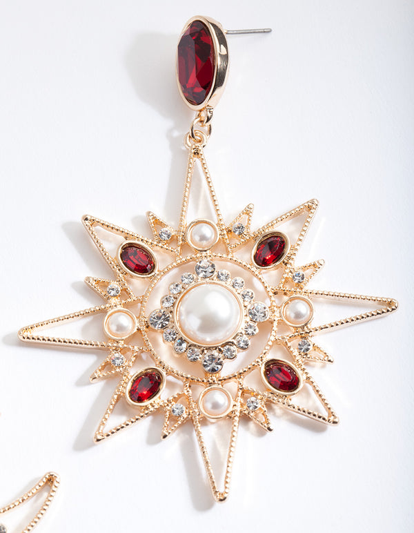 Red Star & Moon Drop Earrings