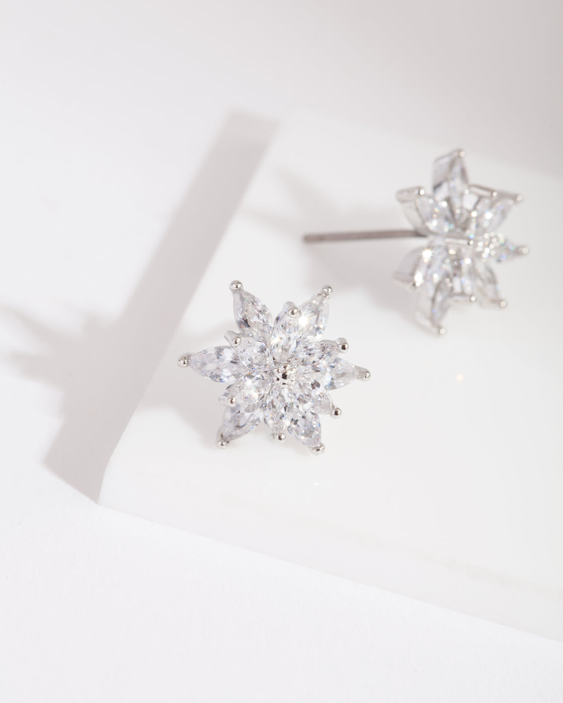 Silver Diamond Simulant Elegant Flower Stud Earring