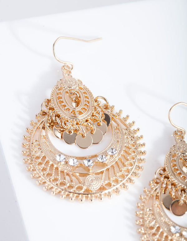 Mini Gold Diamante Disc Bohemian Earrings