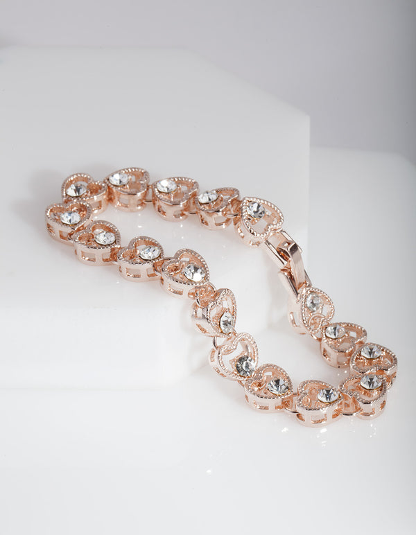 Rose Gold Heart Link Diamante Bracelet
