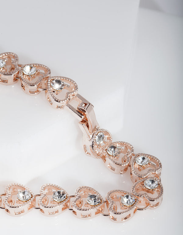 Rose Gold Heart Link Diamante Bracelet