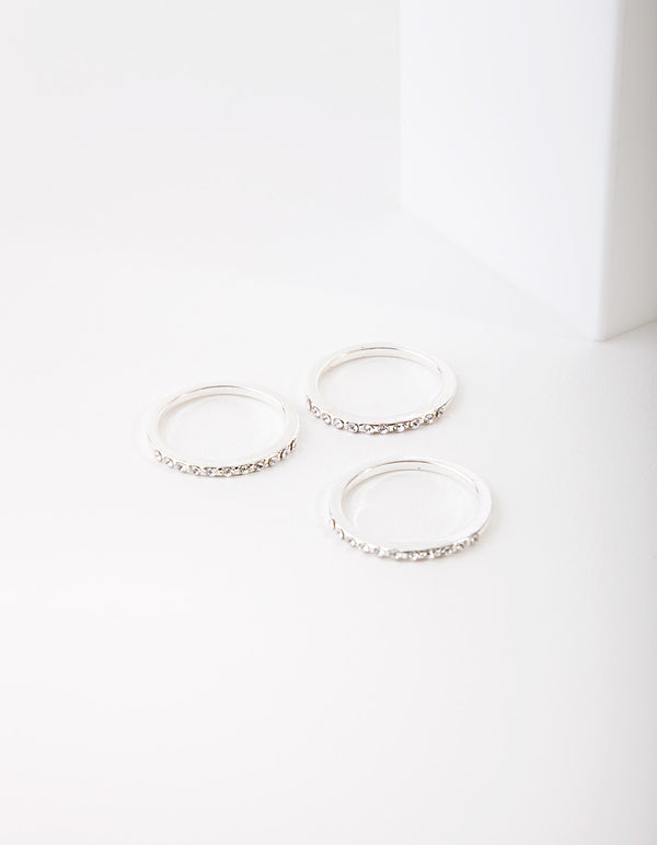 Silver Diamond Simulant Thin Ring Set