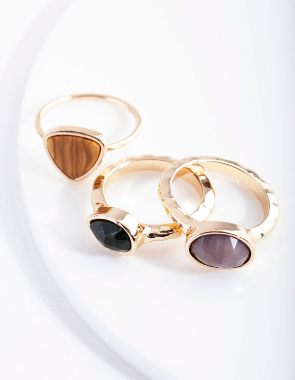 Gold Neutral Stone Stack Ring Pack