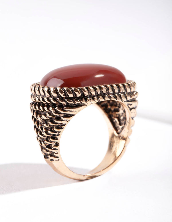 Antique Gold Swirl Brown Stone Ring