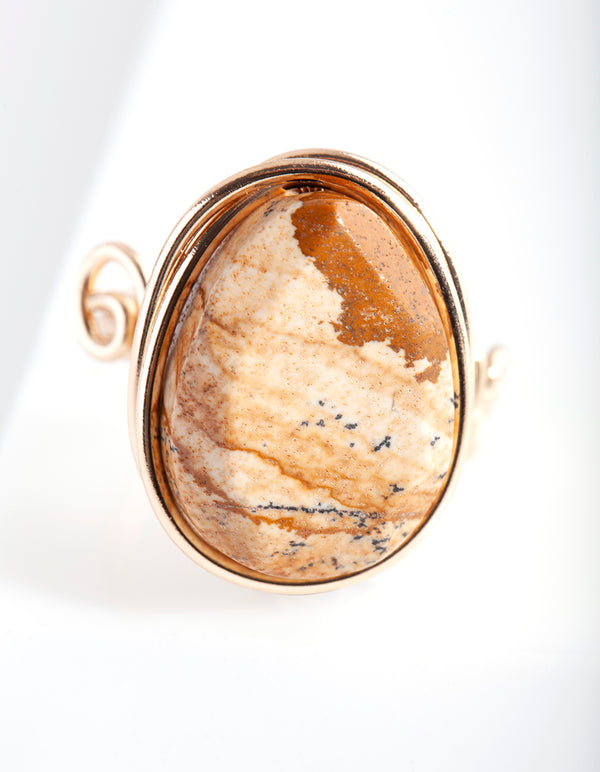 Gold Natural Stone Wire Wrapped Ring