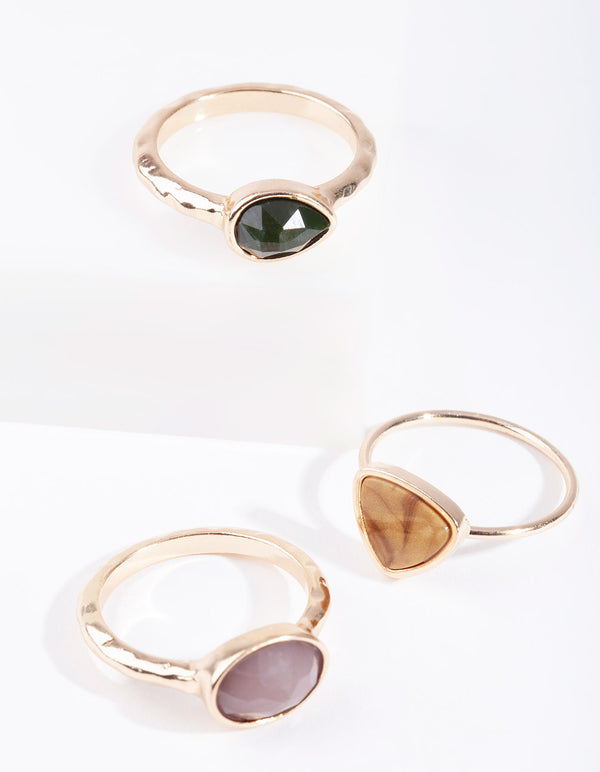 Gold Neutral Stone Stack Ring Pack