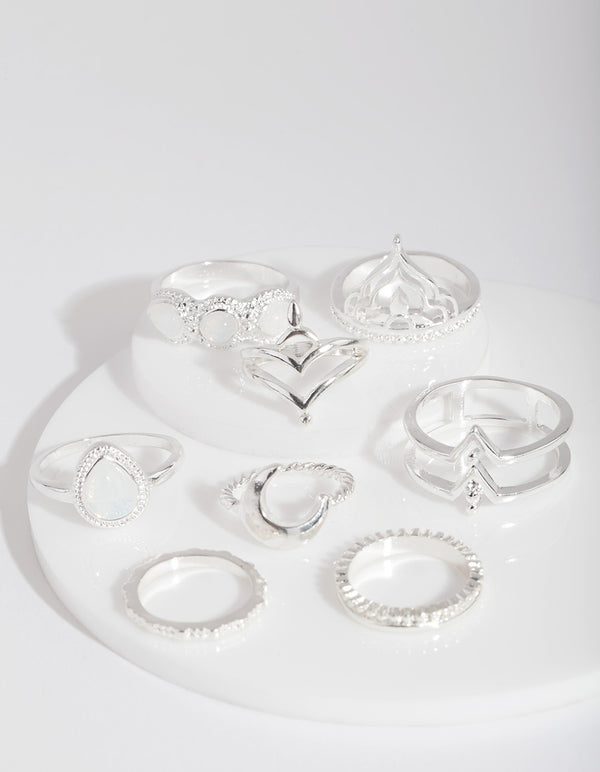 Silver Bohemian Moon Ring 8-Pack