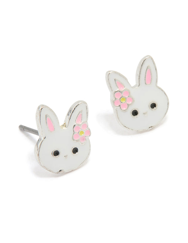 Silver Cute Bunny Stud Earrings