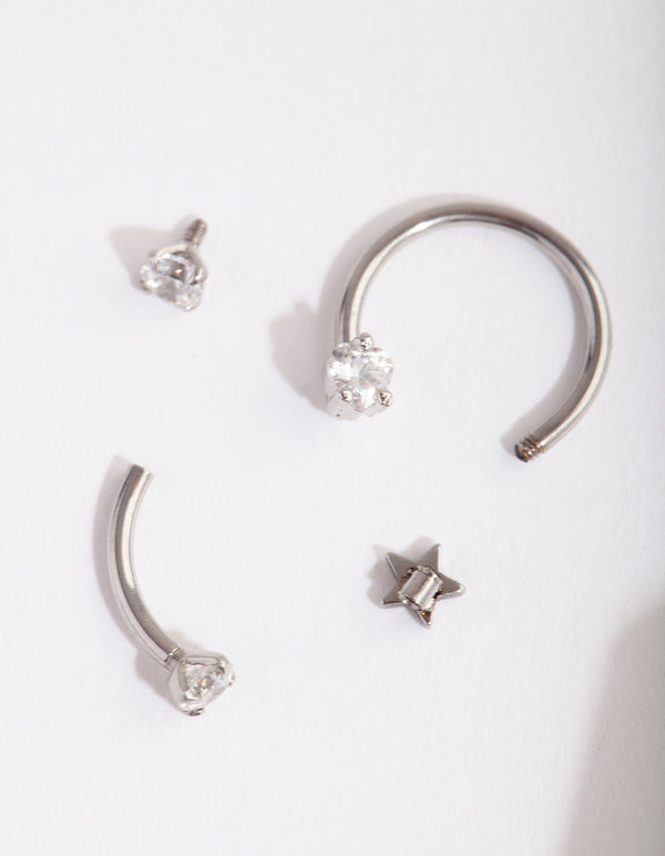 Surgical Steel Diamante Star Barbell Pack
