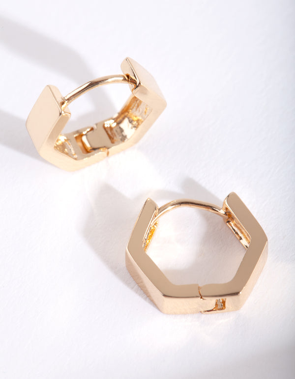Gold Hexagon Huggie Earrings