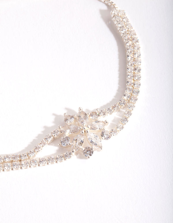 Cubic Zirconia Cupchain Flower Toggle Bracelet