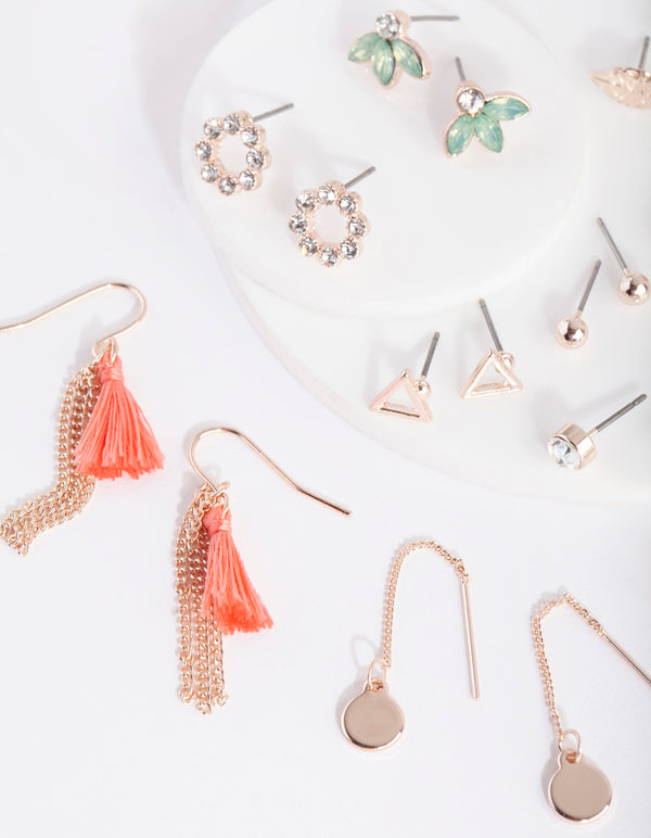 Rose Gold Pink Tassel Earring 12-Pack