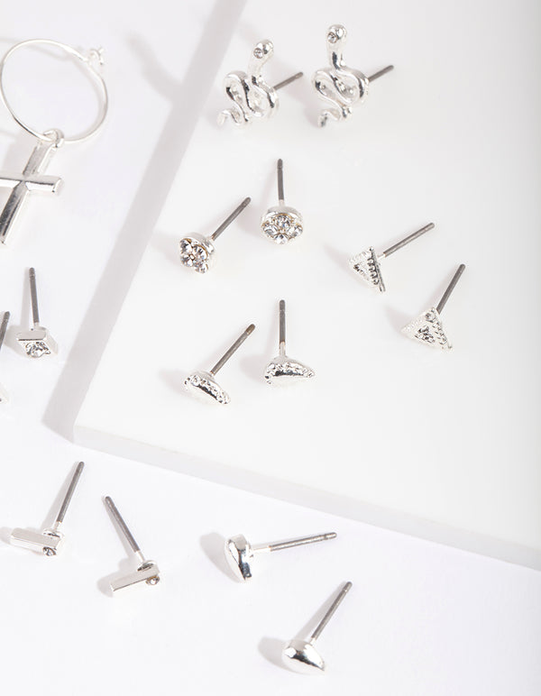 Silver Cross & Moon Earring 12-Pack