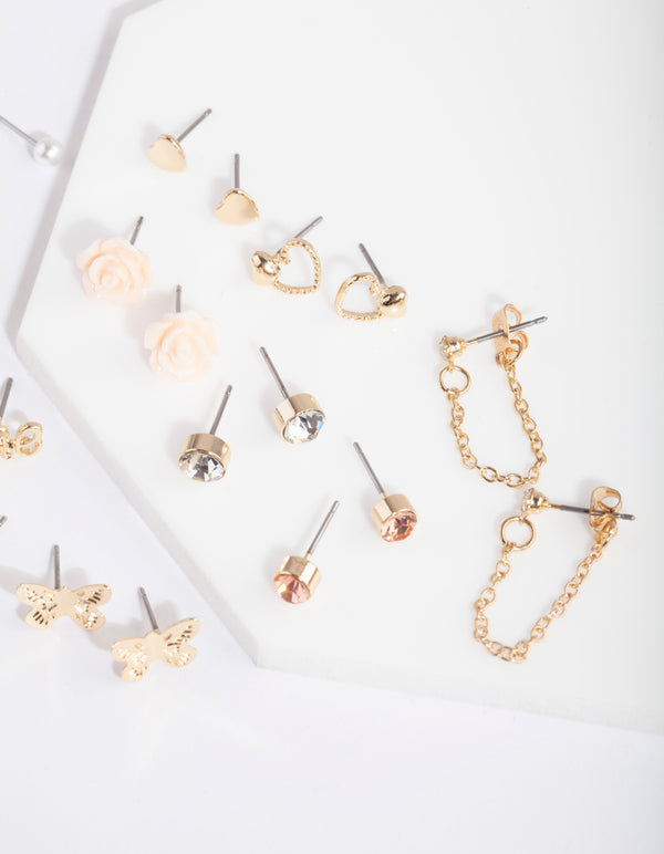 Gold Flower & Pearl Earring 12-Pack