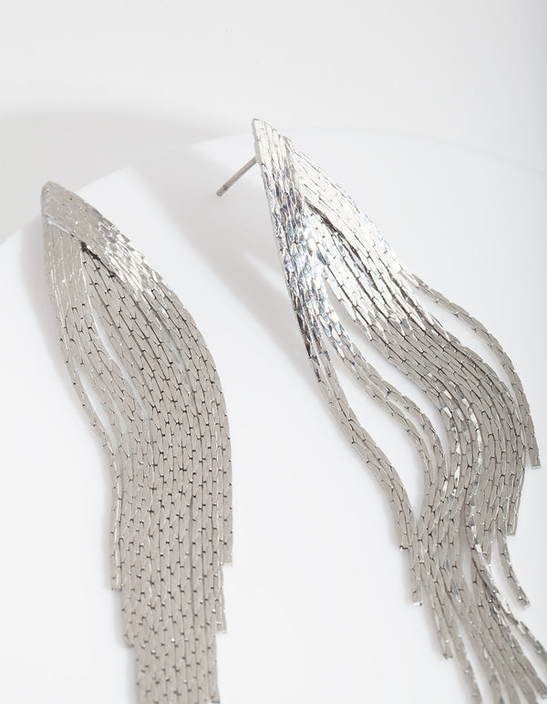 Silver Textured Tassel Earrings