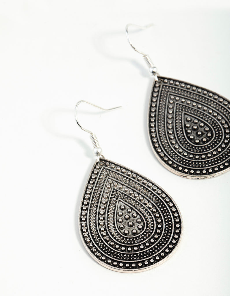 Antique Silver Teardrop Earrings - Lovisa