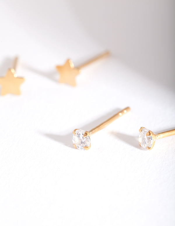 Gold Plated Sterling Silver Star & Heart Stud Earring Pack