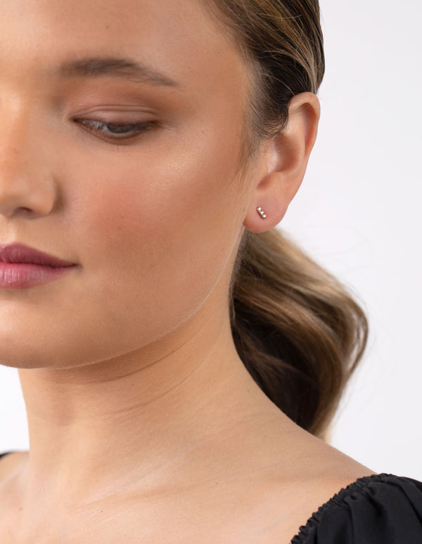 Rose Gold Plated Sterling Silver Cubic Zirconia Line Stud Earring Pack