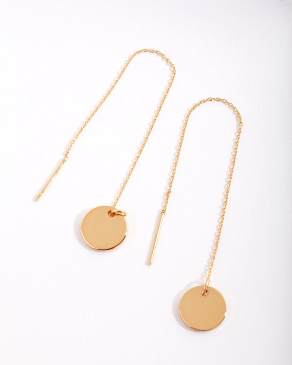 Gold Plated Plain Disc Thread Through Earrings