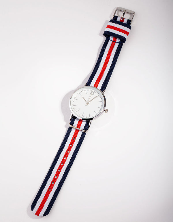 Rhodium Medium Stripe Fabric Watch