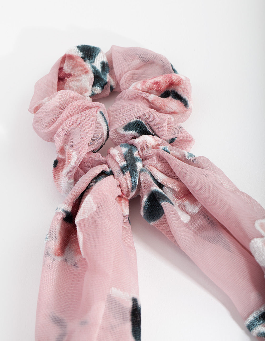 Pink Velvet Floral Scrunchie Scarf